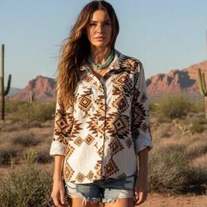 BKE Brown Aztec/Western Pattern Button down shirt